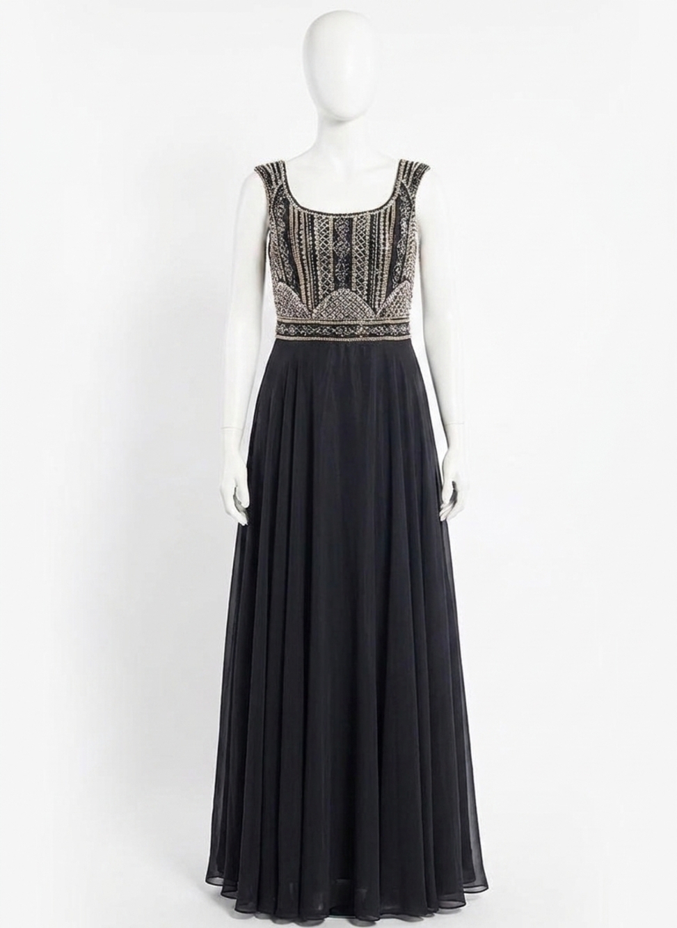 NEW RACHEL ALLAN beaded chiffon prom gown in black